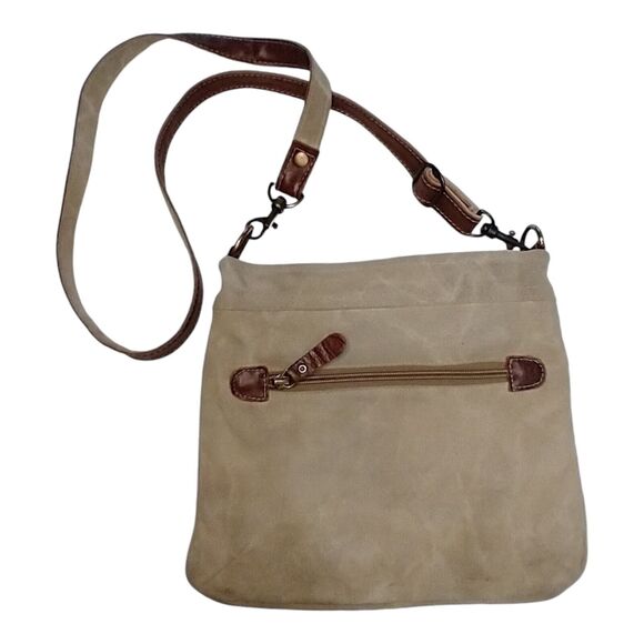 Myra Bag Composition Crossbody Purse Cowhide Leather & Canvas Western Boho - Picture 2 of 12